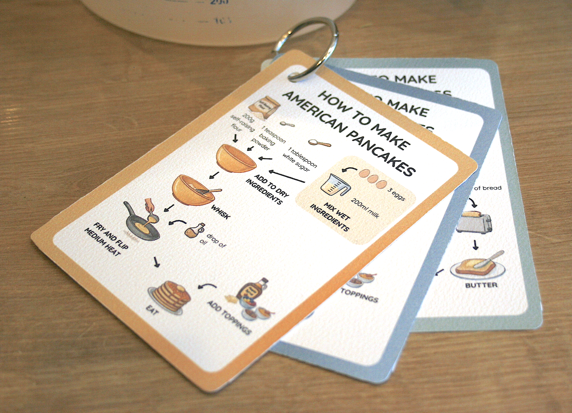 Real photo of the ClearCook breakfast recipe card set