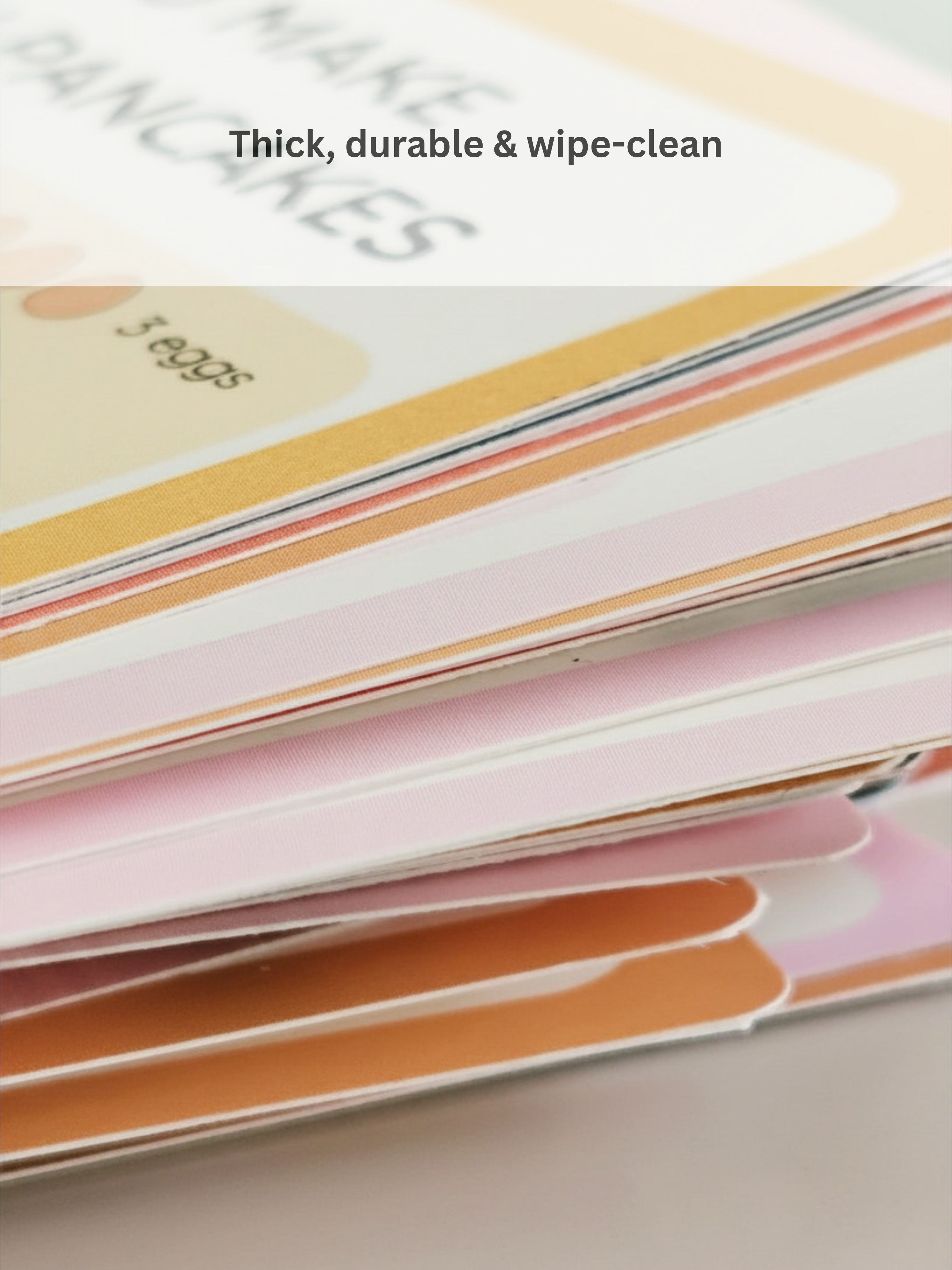 Close-up of thick durable single recipe card material