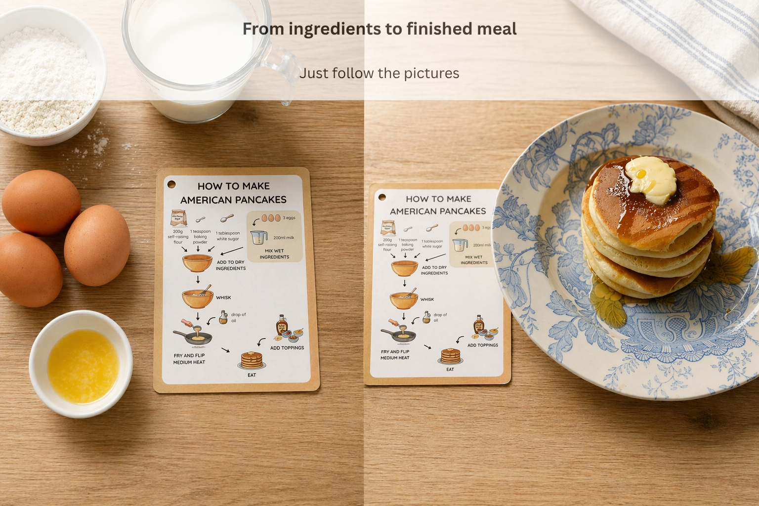 Before and after ClearCook visual recipe card